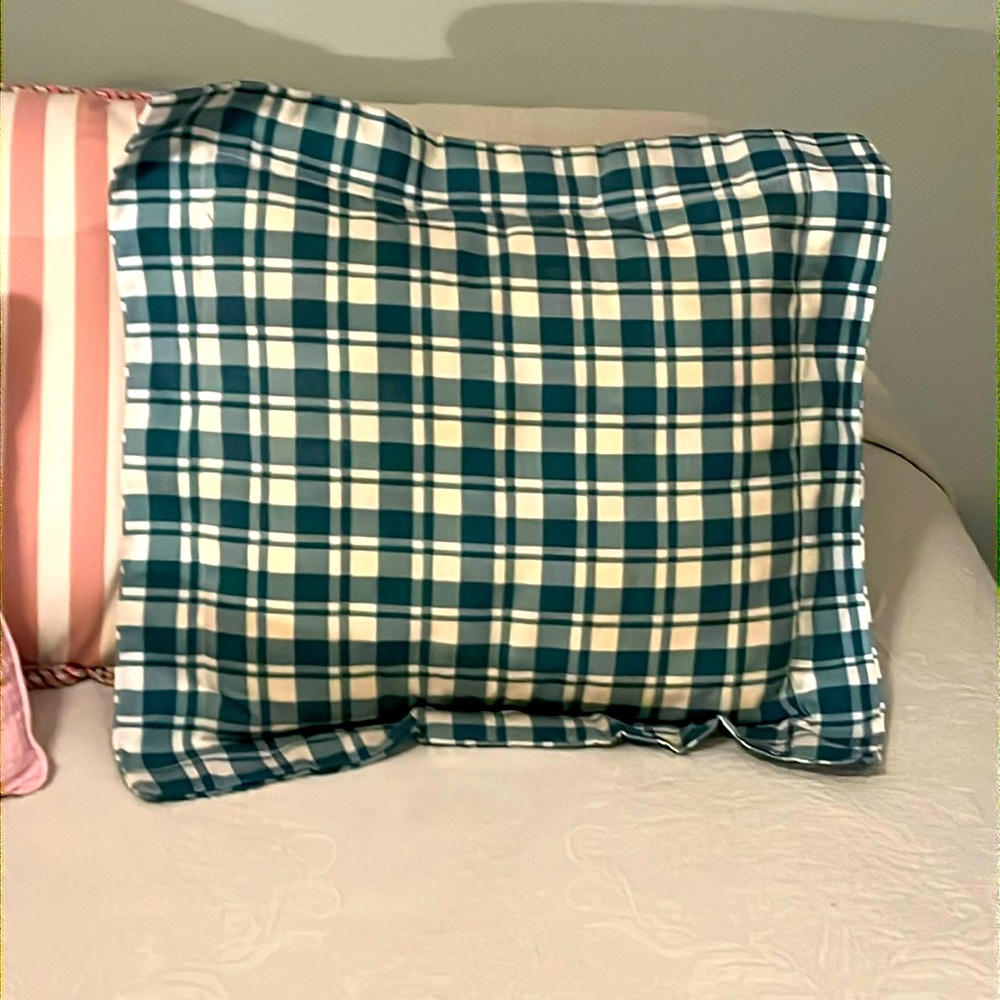 Teal & Cream Plaid Decorative Pillow